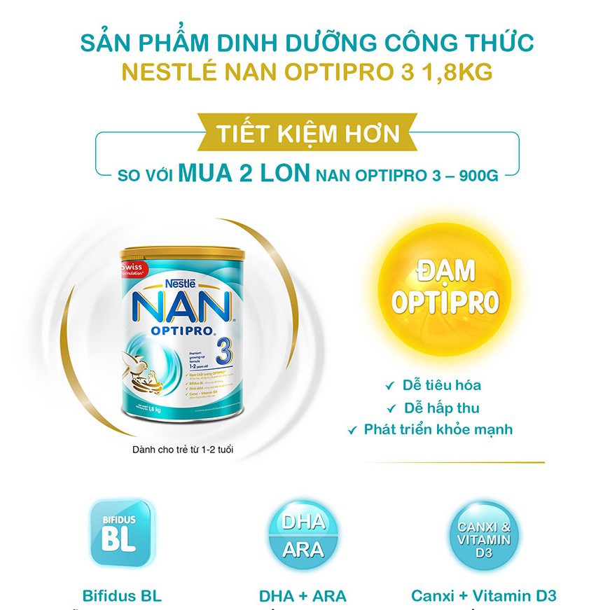 [GIÁ TỐT] Sữa Bột Nestle NAN Optipro 3 1.7kg (Date mới) mẫu mới