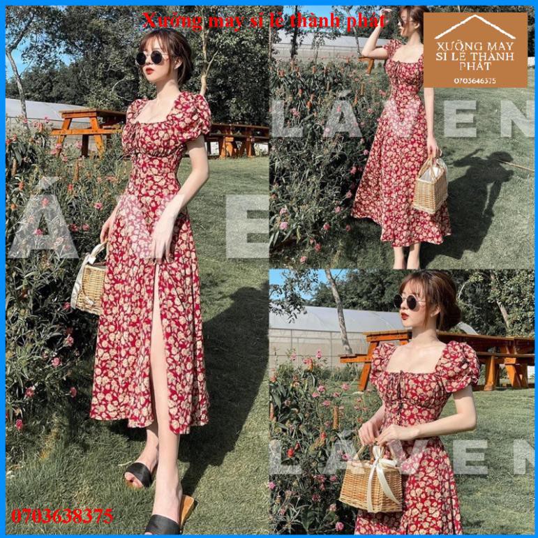 Váy đầm nữ xẻ tà hoa nhún ngực, Đầm nữ dự tiệc đi chơi hàng loại 1 | BigBuy360 - bigbuy360.vn