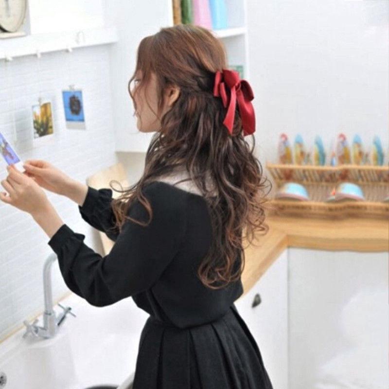 Kẹp tóc đính nơ bản to chất liệu satin thời trang