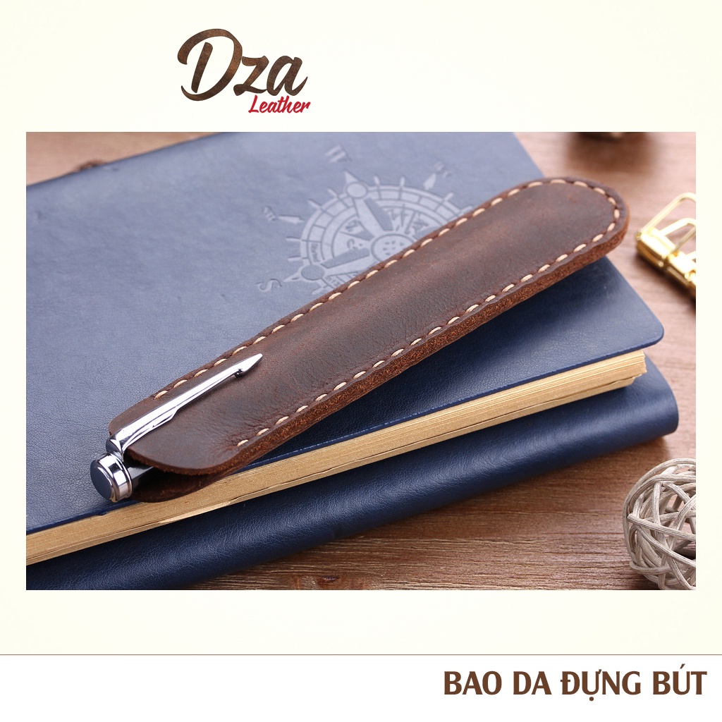 Bao da đựng bút da bò sáp Dza leather nhiều màu tùy chọn