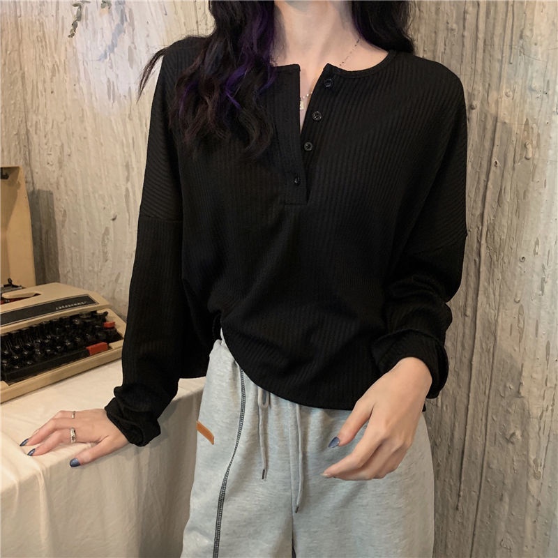 COZOK Áo Thun Dệt Kim Tay Dài Dáng Rộng Thời Trang Cá Tính
