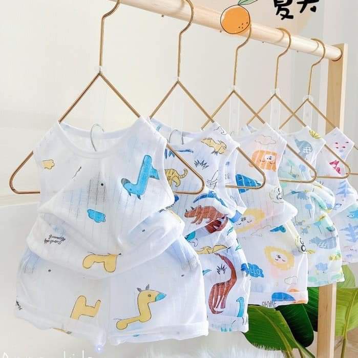 Bộ Ba Lỗ Cotton Giấy Cho Bé Trai, Bé Gái Họa Tiết Dễ Thương Từ 5 – 15kg