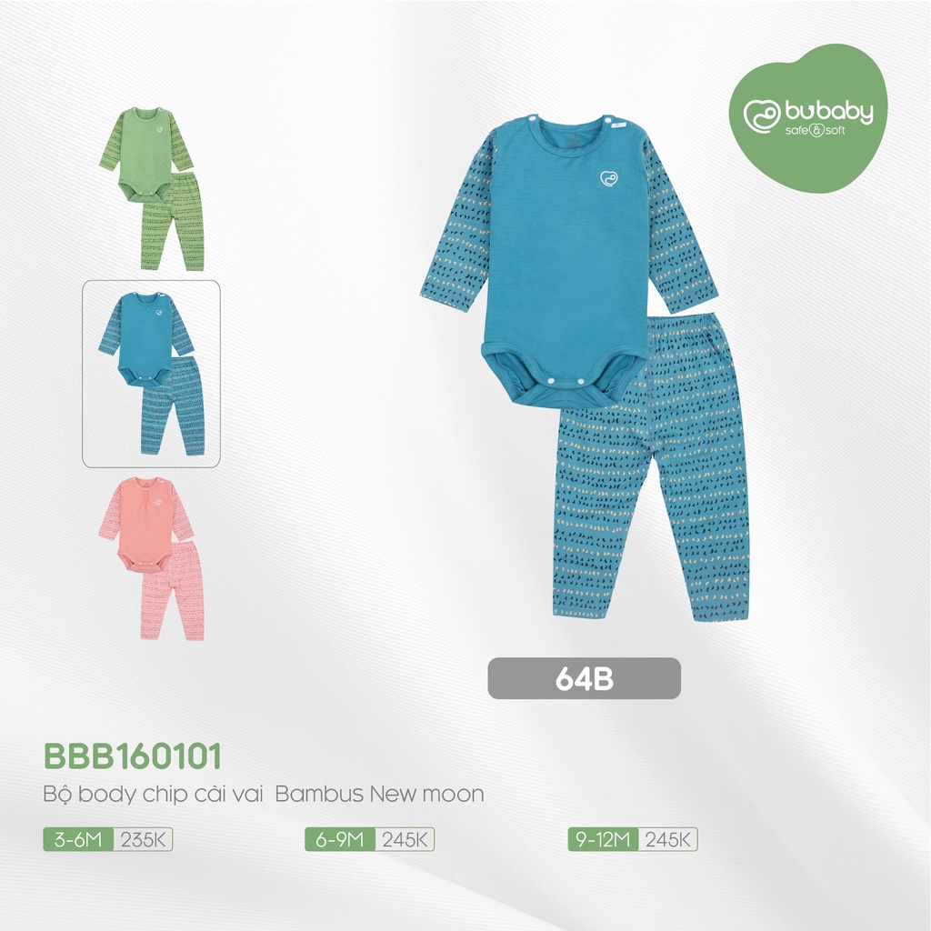 Bộ body chip cài vai Bambus New Moon Bu Baby dành cho bé trai bé gái mềm mại cao cấp