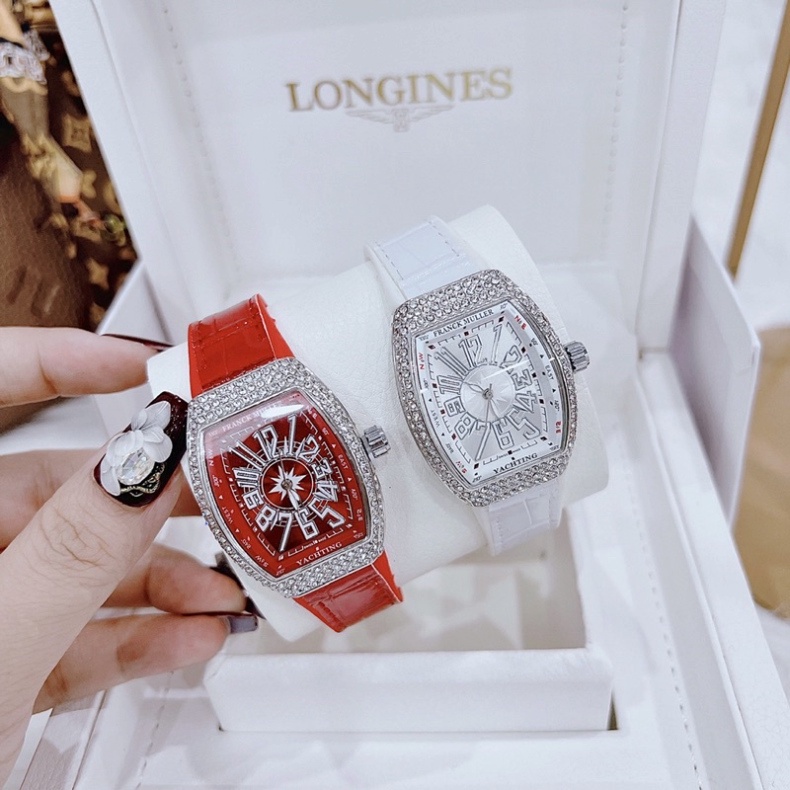 Đồng hồ nữ Frank Muller ,  i mặt vuông đính đá sang trọng, dây da mềm bảo hành 12 tháng