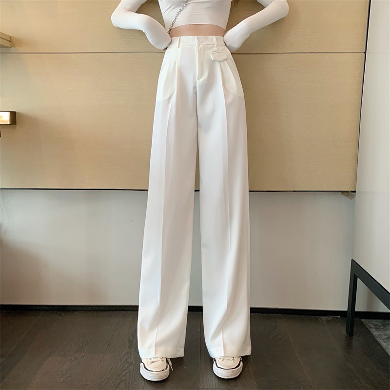 Quần eo cao phù hợp với quần lửng nữ mùa xuân và mùa hè rộng rãi màn hình mỏng dọc sinh viên thẳng đứng thẳng chân về ph | BigBuy360 - bigbuy360.vn