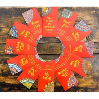 Phong bao tết - lì xì Đỏ Trong Suốt - Hoa tiết Phật giáo Mandala - ThanhThuyWedding