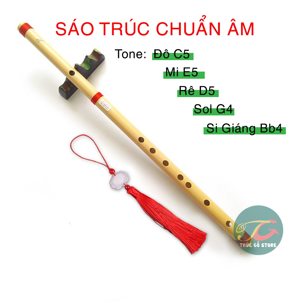 Sáo trúc chuẩn âm tone đô/rê/mi/sol/la/si dành cho người mới tập - tặng kèm dây treo sáo đỏ