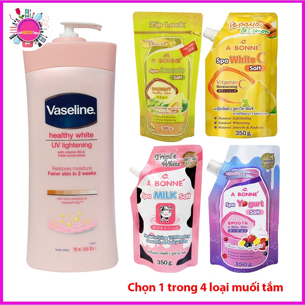 Dưỡng Thể VASELINE + Kem Dưỡng SNOW WHITE SECRET KEY + Muối Tẩy Tế Bào Chết A BONNE (COMBO) | BigBuy360 - bigbuy360.vn