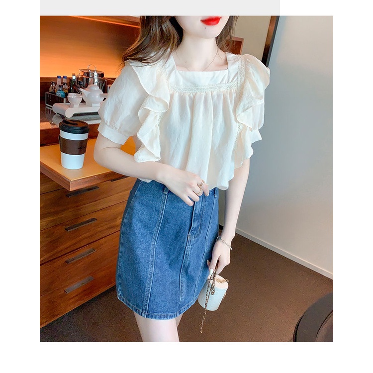 Áo Sơ Mi Tay Ngắn Cổ Vuông Phong Cách Thời Trang Hàn Quốc Cho Nữ