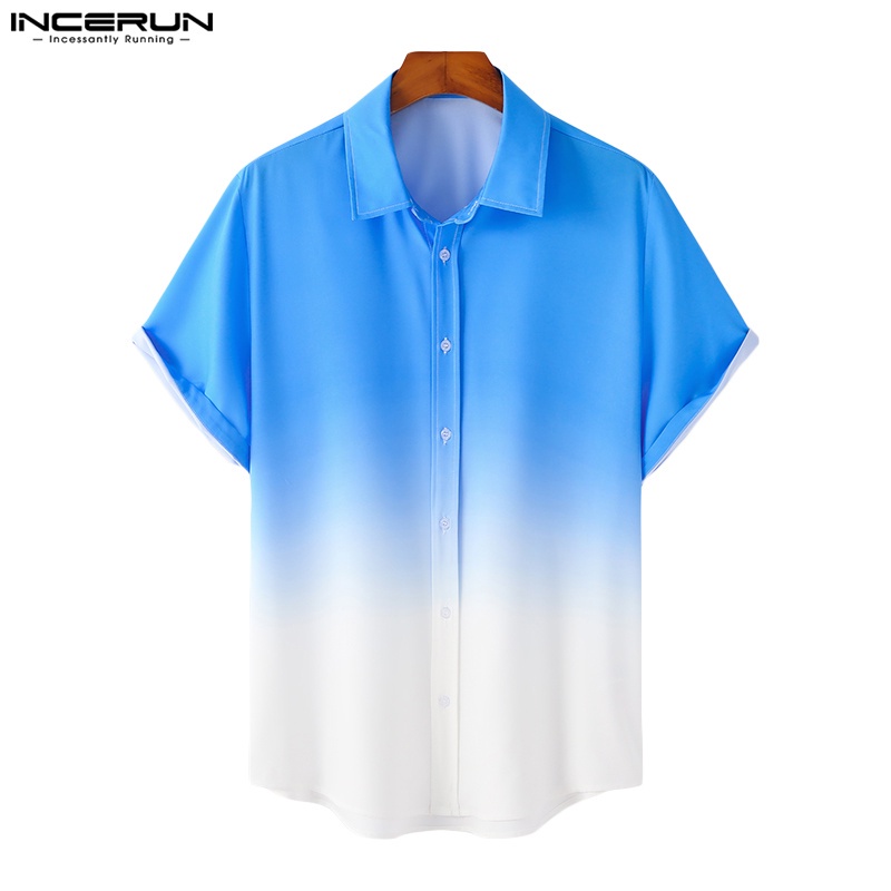 Áo sơ mi INCERUN tay ngắn màu sắc gradient thiết kế đơn giản thời trang dành cho nam