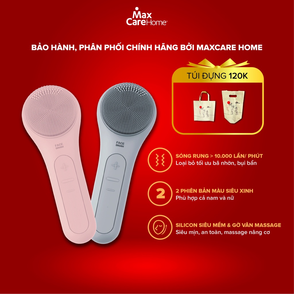 Máy rửa mặt Maxcare Max999 màu Be &amp; Xám (sạch lớp trang điểm - dầu thừa - bụi bẩn trong 1 phút) thương hiệu Nhật Bản