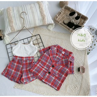 Set vest 3 món chất thô kẻ cho bé gái