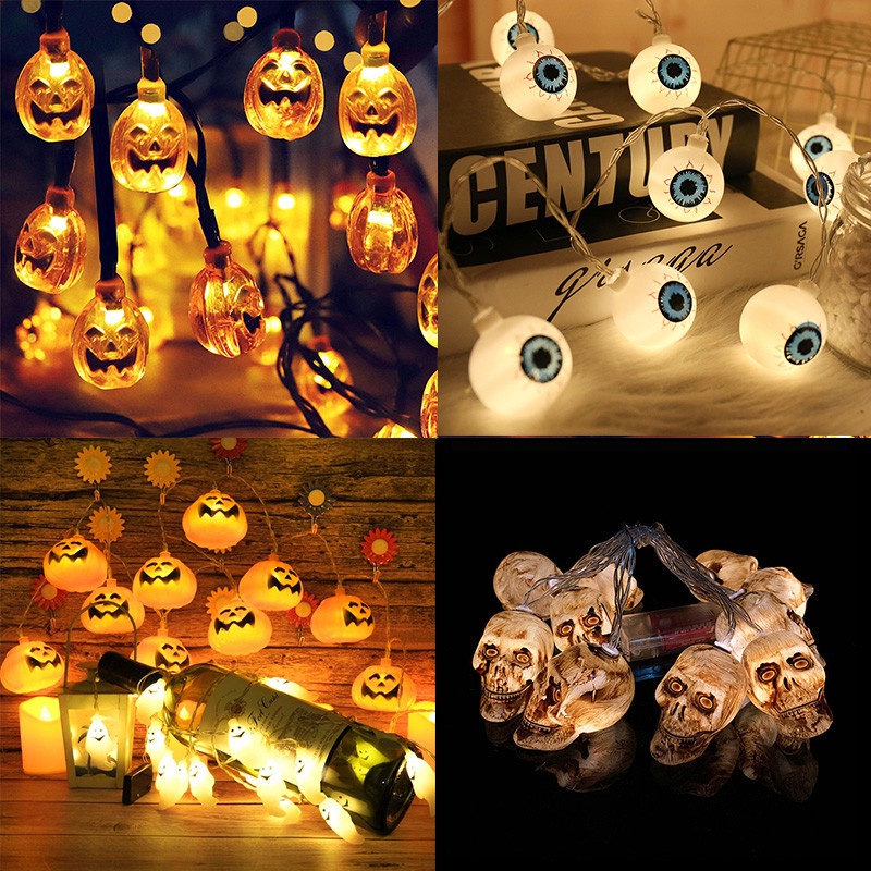Dây Đèn Led 10 Bóng 1.5m Hình Bộ Xương Bí Ngô Trang Trí Halloween