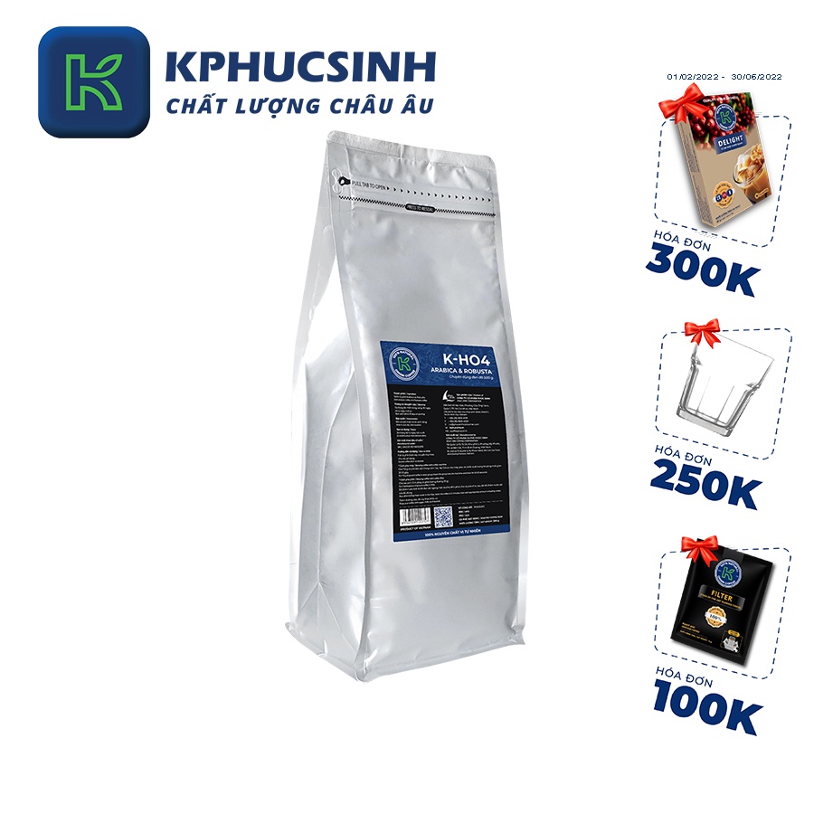 Combo 2 túi cà phê nguyên chất KCOFFEE rang mộc xuất khẩu KH04 1000g KPHUCSINH - Hàng Chính Hãng