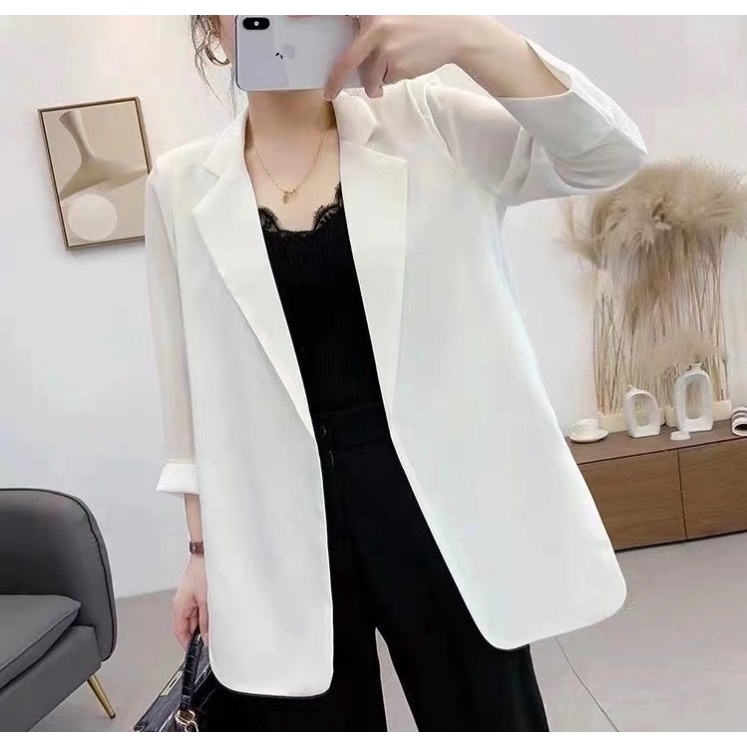 Áo Khoác Vest Chất Liệu Chiffon Mỏng Màu Trắng Thời Trang Mùa Hè Cho Nữ