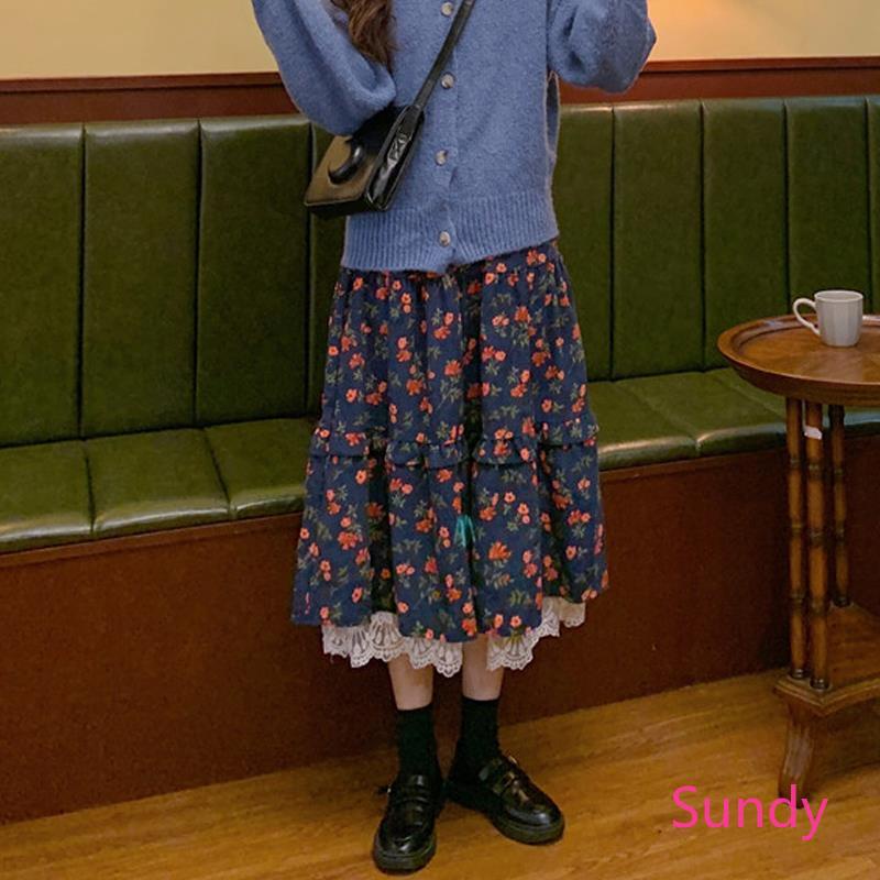 Chân Váy Ren Hoa Lưng Cao Thời Trang Mùa Xuân Vintage Dành Cho Nữ