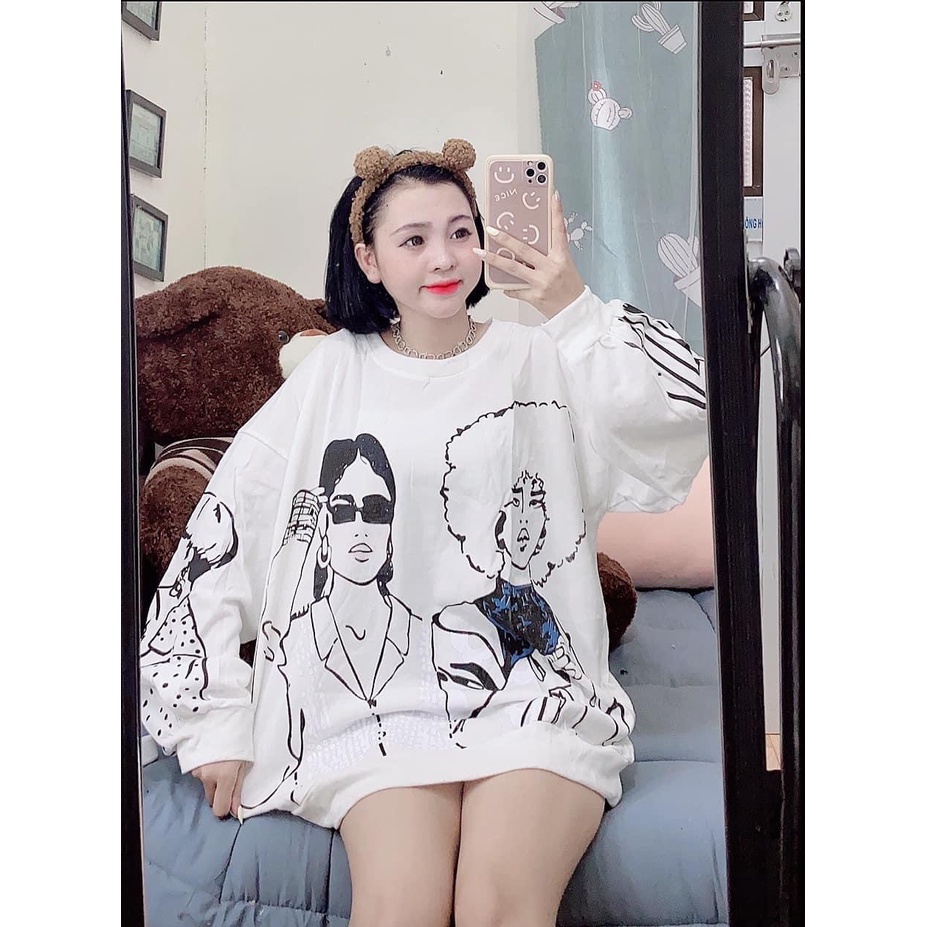 [Mã FAMARAL1 giảm 10K đơn 50K] ÁO NỈ NỮ DÀI TAY IN HÌNH CÔ GÁI , ÁO SWEATER NỮ FORM RỘNG (40-60KG)