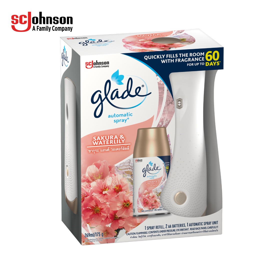 [Nhâp FMCGMALLMT-Giảm 12%-Đơn 250K] GLADE Bộ Máy &amp; Lõi Xịt thơm phòng tự động Hương Hoa Anh Đào Lily 175g