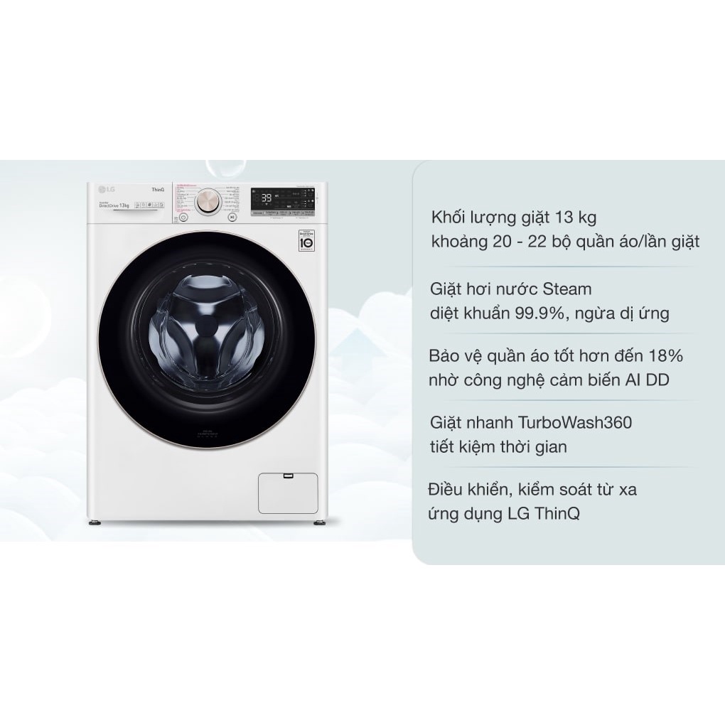 Máy giặt thông minh lồng ngang LG AI DD 13kg FV1413S3WA Điện Máy Hải Đăng HN