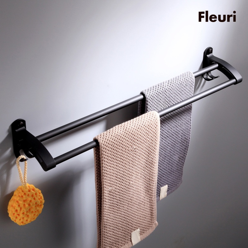 Giá Đỡ Khăn Tắm Gắn Tường Bằng Nhôm Màu Đen Nhám Tiện Dụng Cho Phòng Tắm