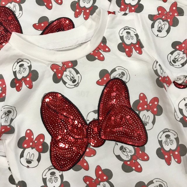 Áo cộc Zara hoạ tiết Mickey đính cườm nơ