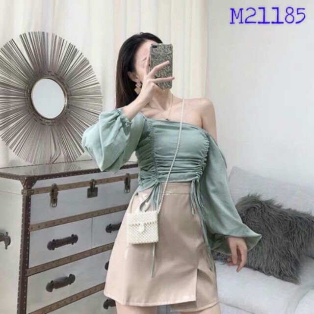 Áo kiểu croptop dây rút 6 màu siêu hot hit LIKANO CRT78