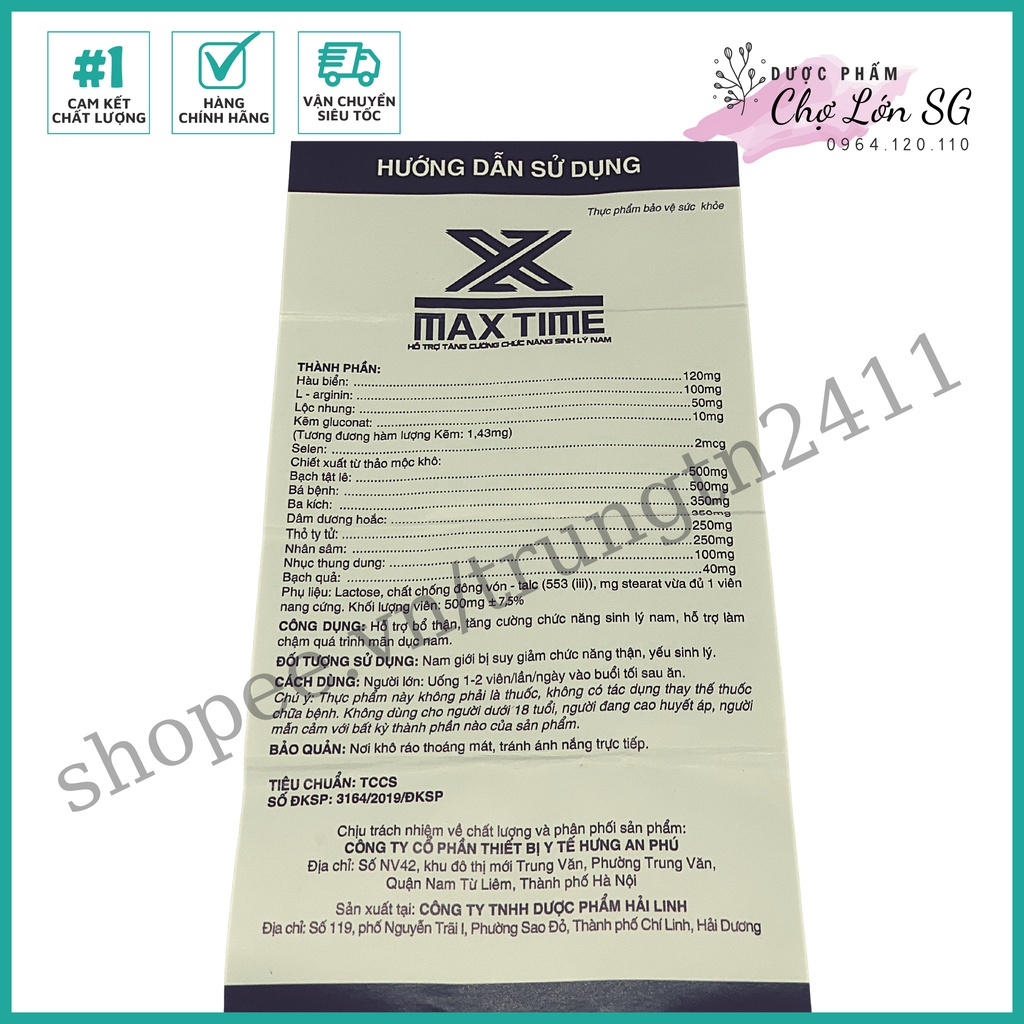 Viên uống MAX TIME hỗ trợ tăng cường sinh lực phái mạnh - Chai 30 viên