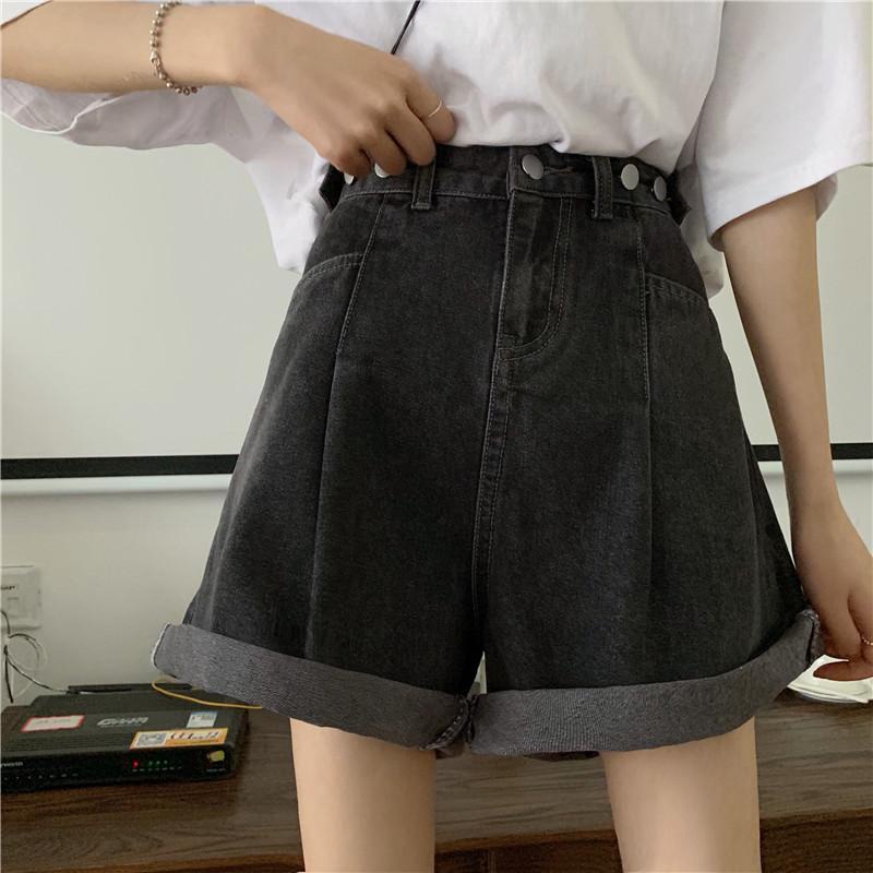 Quần short denim ống rộng lưng cao phong cách Hàn Quốc thời trang hè cho nữ