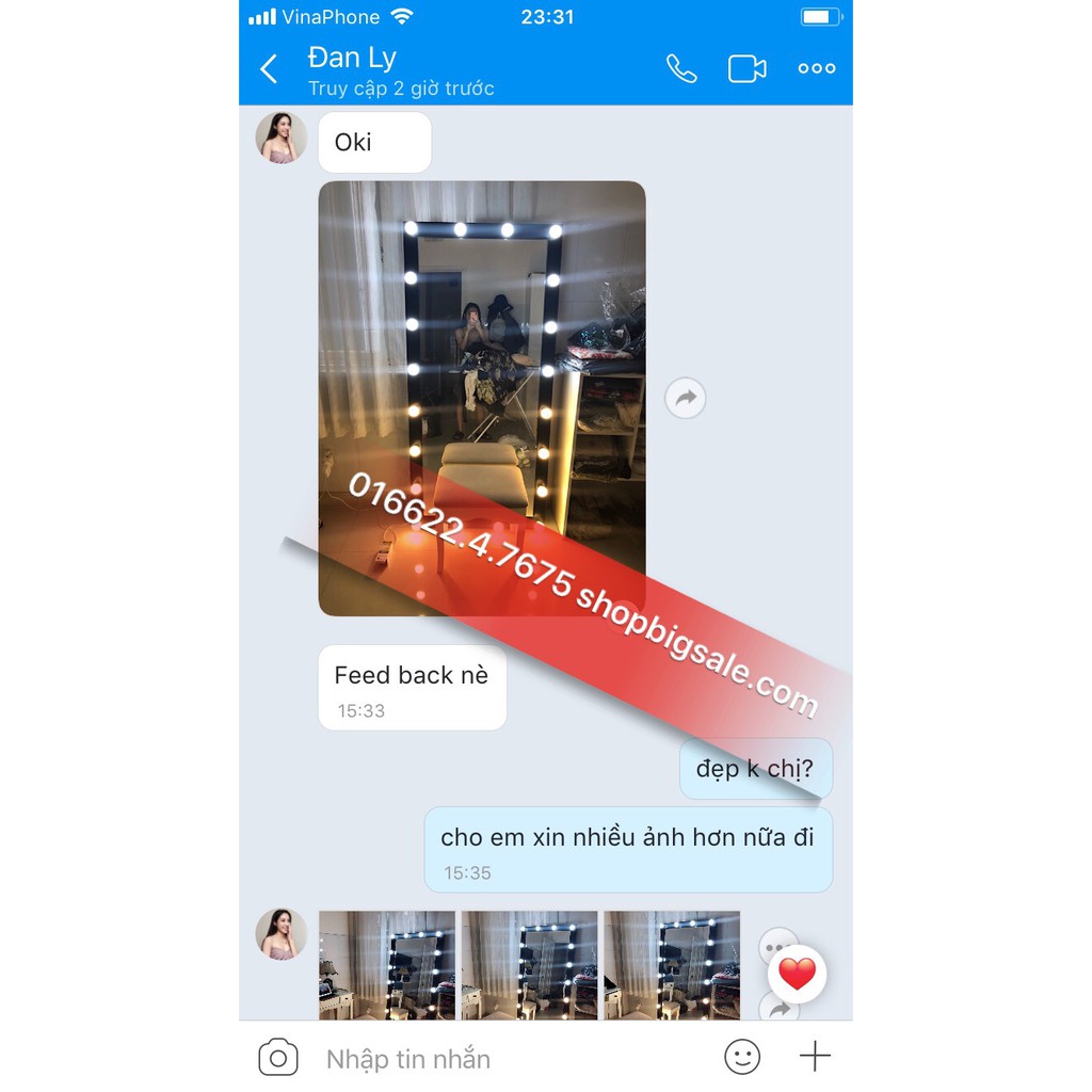 Gương đèn led 80 x 1m8 24 bóng kính nịnh cho shop thời trang