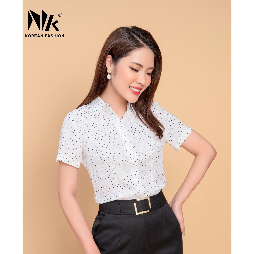 Áo Sơ Mi Nữ NK Fashion Cổ Đức Kẻ Cộc Tay Dáng Ôm Body Chất Vải Hàn Cao Cấp NKSM2107015