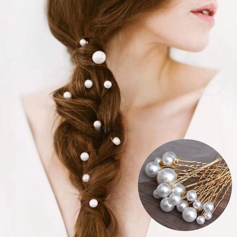 Bộ 18 Trâm Cài Tóc Chữ U Đính Ngọc Trai Nhân Tạo Sang Trọng Cho Cô Dâu
