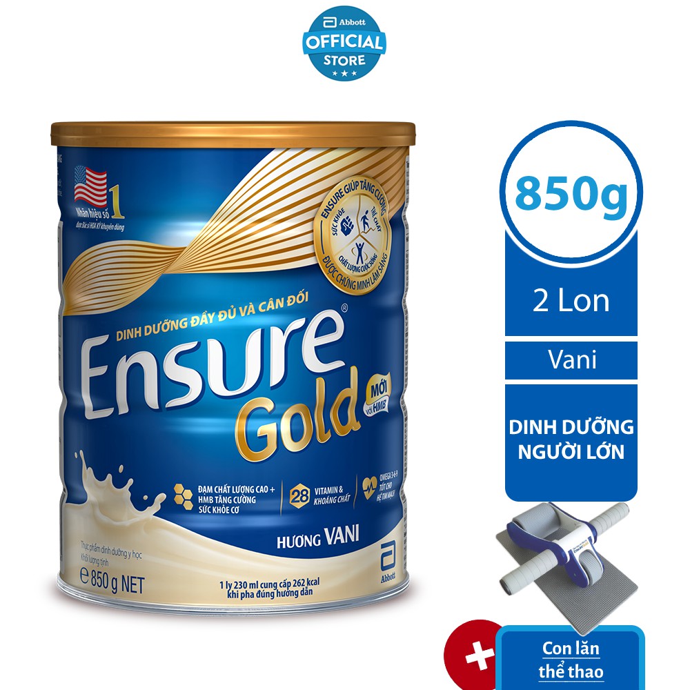 [Tặng Con lăn thể thao] Bộ 02 lon Sữa bột Ensure Gold Vani (HMB) 850g/lon | BigBuy360 - bigbuy360.vn