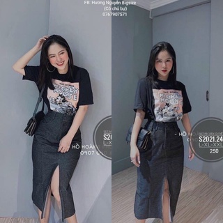 Bigsize set áo mickey + chân váy xẻ sang chảnh 55-90kg