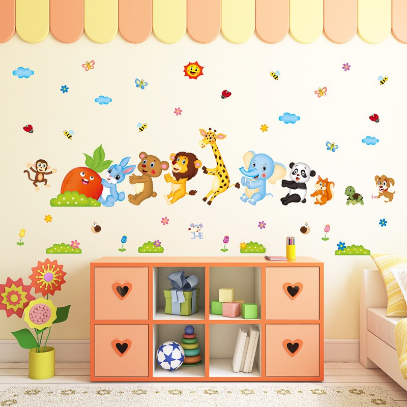 Decal dán tường cho bé, tranh dán tường Hàn Quốc sticker trang trí phòng trẻ em hình động vật (Nhổ Củ Cải)