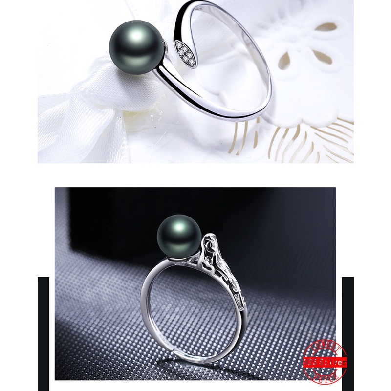 Nhẫn bạc S925 đính ngọc trai đen