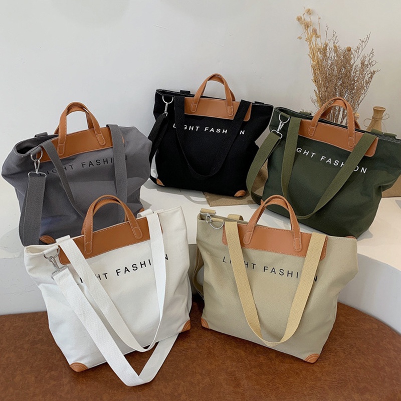 Túi Xách Đeo Vai Bằng Vải Bạt In Chữ Phong Cách Hàn Quốc Cho Nữ