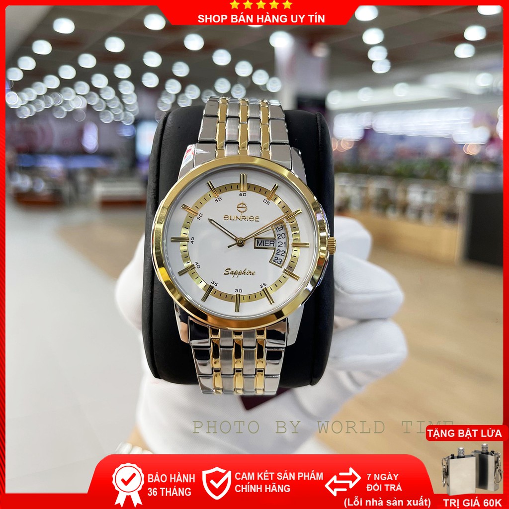 Đồng hồ nam sunrise dây thép DM767swa chính hãng full box  sapphire chống xước , chống nước, bảo hành 3 năm