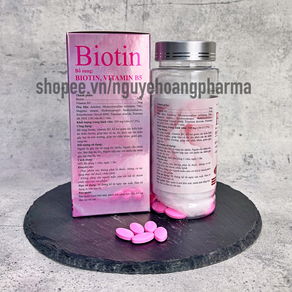 Viên uống Biotin bổ sung vitamin B5 và biotin hỗ trợ giảm rụng tóc, giúp tóc móng chắc khoẻ giảm gãy rụng- chai 60 viên