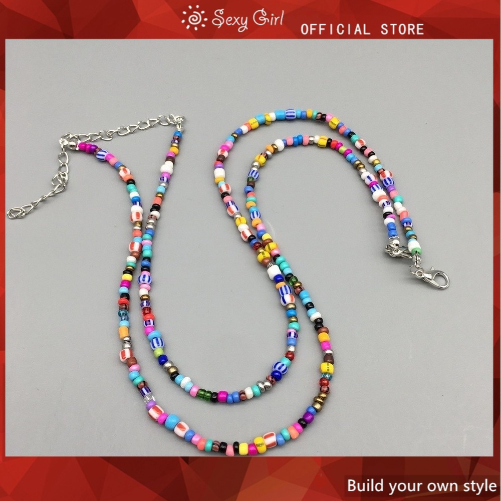 Vòng Cổ Hạt Thủy Tinh Dáng Ngắn Phối Màu Thời Trang Phổ Biến Quyến Rũ Dễ Phối Đồ Cho Nữ