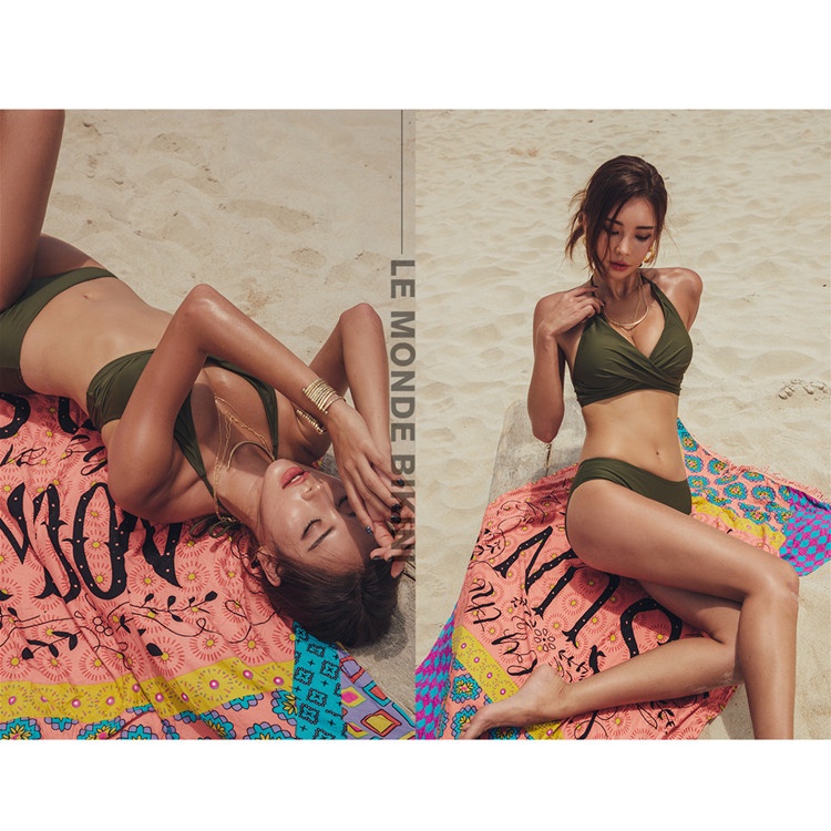 Bộ Bikini Nữ Tính Bikini Ba Điểm Dây Cổ Áo Tắm Kỳ Nghỉ Du Lịch Âu Mỹ Ins Thời Trang Bikini Đi Biển Gợi Cảm