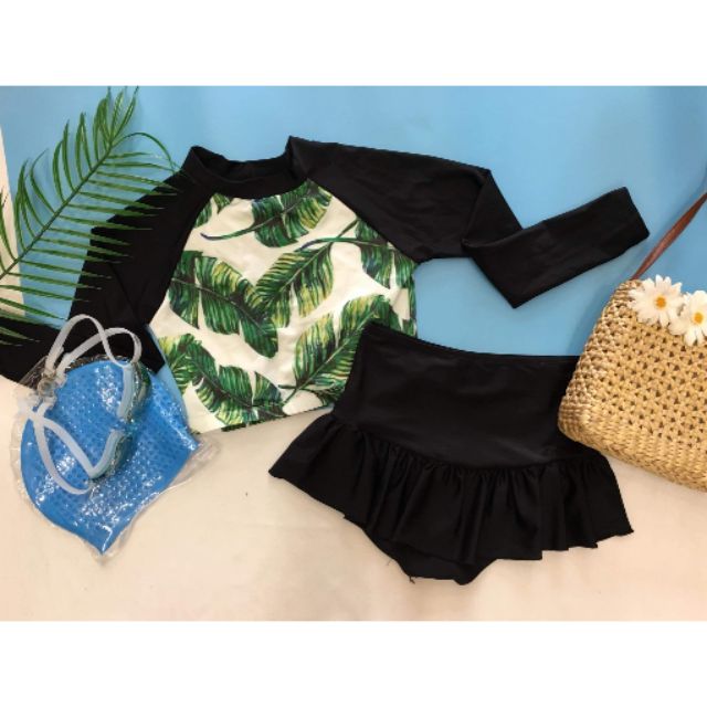 Bikini tay dài crop váy đuôi cá