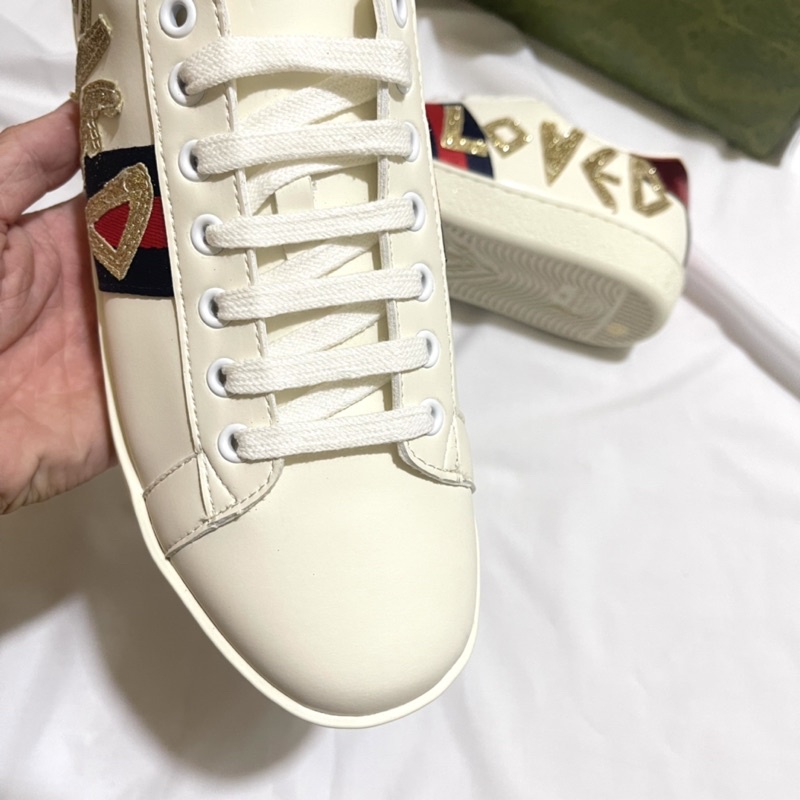 Giày thể thao nữ nam GC trắng chữ love đế thơm vani, giày GC ACE trắng gót 2 màu chữ lấp lánh kim tuyến cao cấp