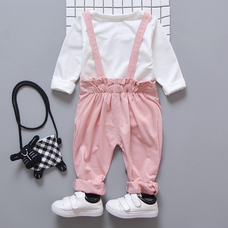 Set áo tay dài + quần yếm họa tiết mèo dễ thương cho bé gái
