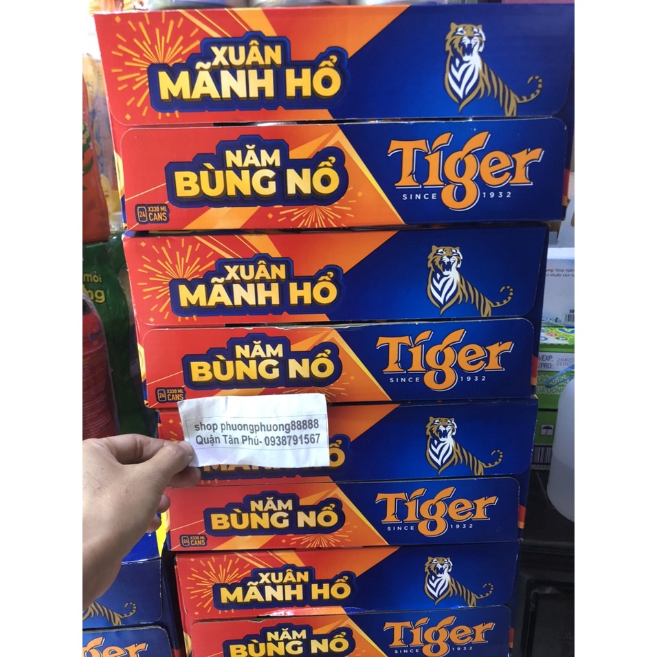 Thùng 24 lon bia Tiger 330ml/lon - Bao bì Xuân