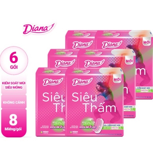 Bịch 6 Gói Băng Vệ Sinh Diana Siêu thấm Siêu mỏng không cánh