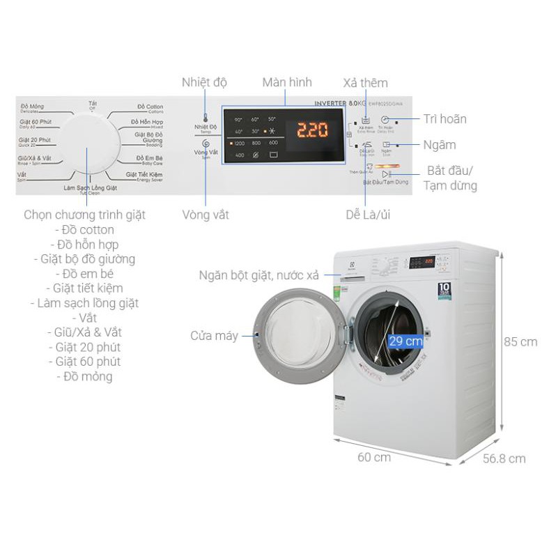 Máy giặt Electrolux 8kg EWF8025DGWA