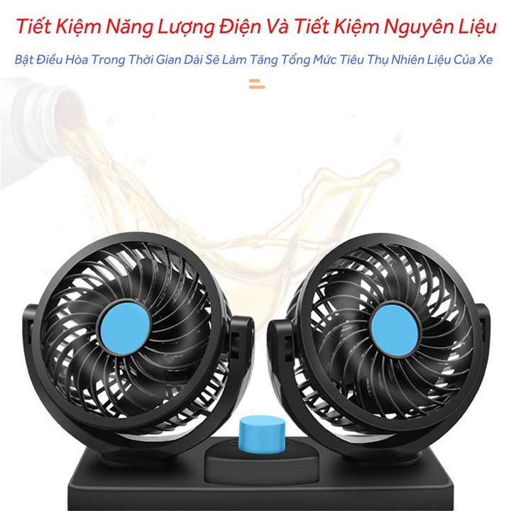 Quạt Máy đôi Mini 12v Xoay 360 Tiện ích Trên ô Tô, Xe Hơi Cao Cấp