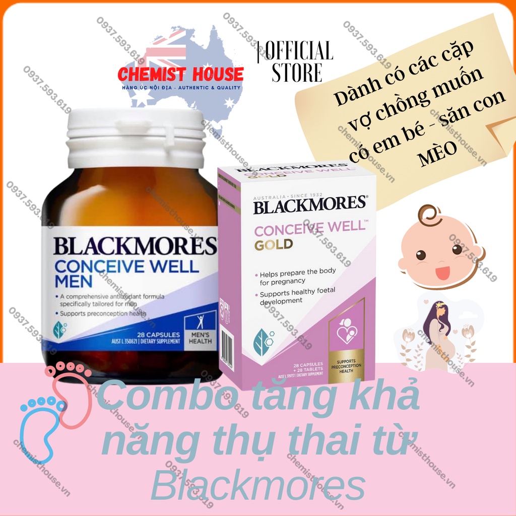Combo tăng khả năng thụ thai 28 ngày Úc - Blackmores Conceive Well Men + Blackmores Conceive Well Gold Preconception