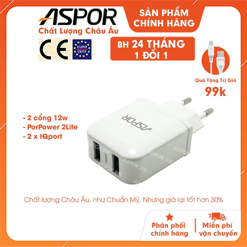 Củ sạc ASPOR  2 cổng USB PowerPort II 24w - A829