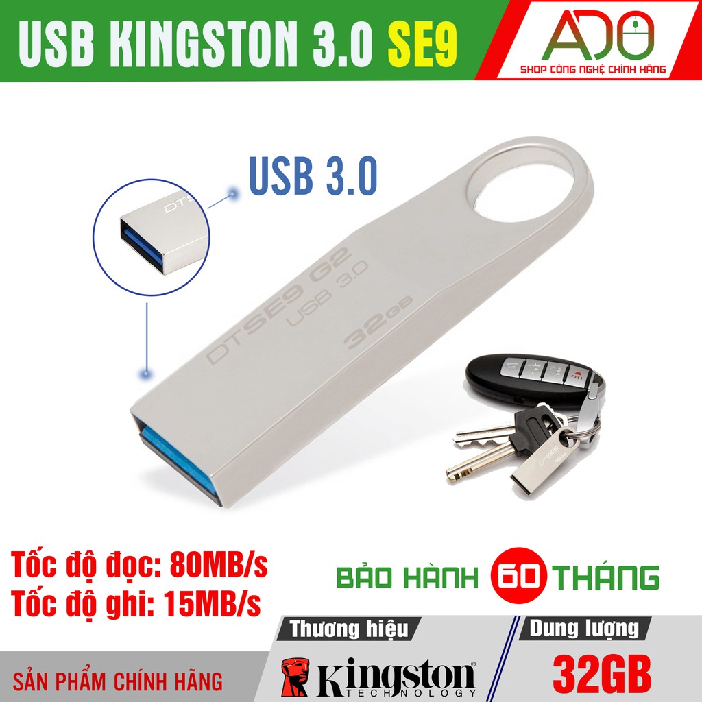 [CHÍNH HÃNG] USB Kingston SE9 32GB – Kingston DataTraveler – Vỏ thép thời trang, nhỏ gọn - BH 5 năm